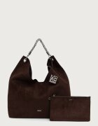 DKNY шопинг чанта дамска от имитация на велур кафява R63CMS38