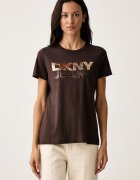 DKNY тениска дамска с памук кафява DJ6T1846