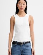 G-STAR топ дамски от памук с еластан Slim henley tank бежов D28740-E487
