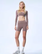 god save queens къс клин дамски BIKER SHORTS кафяв с висока талия GSQ-144-352