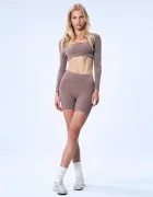 god save queens къс клин дамски BIKER SHORTS кафяв с висока талия GSQ-144-352