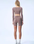 god save queens къс клин дамски BIKER SHORTS кафяв с висока талия GSQ-144-352
