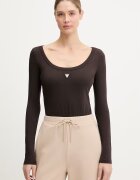 GUESS боди дамско от памук с еластан COLETTE кафяво V4YP07 J1314