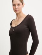 GUESS боди дамско от памук с еластан COLETTE кафяво V4YP07 J1314