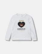 GUESS Детски памучен суичър в бяло с апликация K6RQ03 KAD74