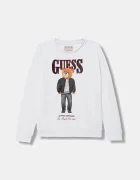 GUESS Детски памучен суичър в бяло с апликация L6RQ05 KAD74