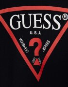 GUESS Детски памучен суичър в тъмносиньо с качулка с принт L92Q09 KAUG0
