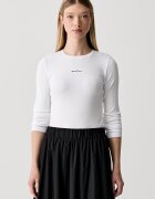 GUESS JEANS блуза с дълги ръкави дамска от памук с еластан бяла W6YP14 K3821