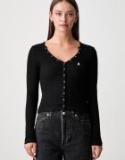 GUESS JEANS блуза с дълги ръкави дамска от памук с еластан черна W6YP03 K3647