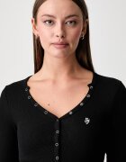 GUESS JEANS блуза с дълги ръкави дамска от памук с еластан черна W6YP03 K3647