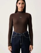 GUESS JEANS блуза с дълги ръкави дамска от памук с еластан кафява W6BP06 K5471