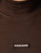 GUESS JEANS блуза с дълги ръкави дамска от памук с еластан кафява W6BP06 K5471