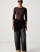 GUESS JEANS блуза с дълги ръкави дамска с памук кафява W6BP05 K5470