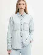 GUESS JEANS Дънкова риза дамска в синьо със свободна кройка с класическа яка W5GH0H D5M83