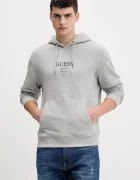 GUESS JEANS Памучен суичър мъжки в сиво с качулка с меланжов десен M6RQ26 KCPR1