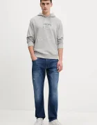 GUESS JEANS Памучен суичър мъжки в сиво с качулка с меланжов десен M6RQ26 KCPR1