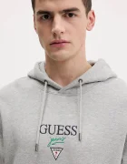 GUESS JEANS Памучен суичър мъжки в сиво с качулка с меланжов десен M6RQ26 KCPR1