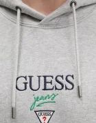 GUESS JEANS Памучен суичър мъжки в сиво с качулка с меланжов десен M6RQ26 KCPR1