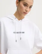 GUESS JEANS Памучен суичър в бяло с качулка с апликация W5RQ27 K68I4