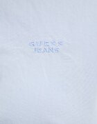 GUESS JEANS Памучна риза дамска в синьо с кройка по тялото с класическа яка W6RH66 WH7P1