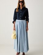 GUESS JEANS риза дамска от памук с еластан тъмносиня на тънко райе W6YH11 W2835