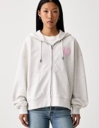 GUESS JEANS суичър с цип и качулка дамски от памук сив W6BQ17 K6631