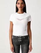 GUESS JEANS тениска дамска от памук с еластан бяла W6BI14 K5598