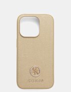 GUESS кейс за телефон от имитация на кожа iPhone 15 Pro златен GUHCP15LPS4DGPD