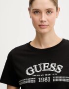 GUESS Памучна тениска ALDA дамска в черно V6RI16 I3Z14