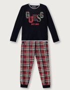 GUESS пижама за деца от памук тъмносиня L6BG04 K8111