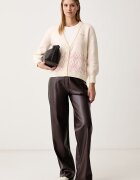 GUESS разкроен панталон дамски от имитация на кожа ZANITA PEREFCT PANTS кафяв с висока талия W6YB12 W2906