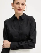 GUESS Риза дамска в черно със стандартна кройка с класическа яка W5BH80 W2982