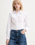 GUESS Риза EMILY дамска в бяло с кройка по тялото с класическа яка W6RH85 W1LU1