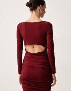 GUESS рокля драпирана LUCY бордо с изчистена шарка W6BK19 K6104