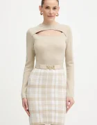 GUESS Рокля с вълна CORALINE в бежово къса с кройка по тялото W5BK44 Z3JD2