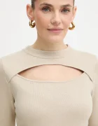 GUESS Рокля с вълна CORALINE в бежово къса с кройка по тялото W5BK44 Z3JD2