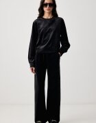GUESS спортен панталон дамски от кадифе LOREN черен с висока талия O6BB07 K5063