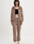 GUESS спортен панталон дамски с памук SOFIA кафяв с висока талия O5RB01 KCO31