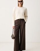 Haveone панталон дамски с вискоза кафяв с висока талия PGE.R160