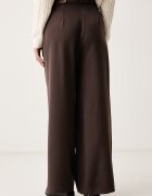 Haveone панталон дамски с вискоза кафяв с висока талия PGE.R160