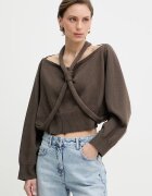 Haveone пуловер дамски от памук кафяв MFP-Q034
