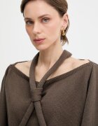 Haveone пуловер дамски от памук кафяв MFP-Q034