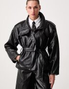 Haveone яке дамско от имитация на кожа черно KMA.R038