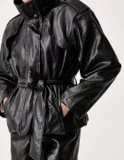 Haveone яке дамско от имитация на кожа черно KMA.R038