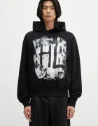 helmut lang Памучен суичър SCRIBBLE.H2.LIGHT.CT мъжки в черно с качулка с принт P02HM514