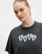 HUGO Памучна тениска Vintage Tee_22 дамска в сиво 50561164