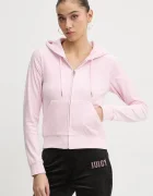 Juicy Couture Кадифен суичър в розово с качулка с десен JCWAS125302