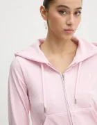 Juicy Couture Кадифен суичър в розово с качулка с десен JCWAS125302