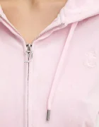 Juicy Couture Кадифен суичър в розово с качулка с десен JCWAS125302
