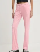 Juicy Couture разкроен панталон дамски от кадифе TINA TRACK PANT розов с ниска талия JCAPW045